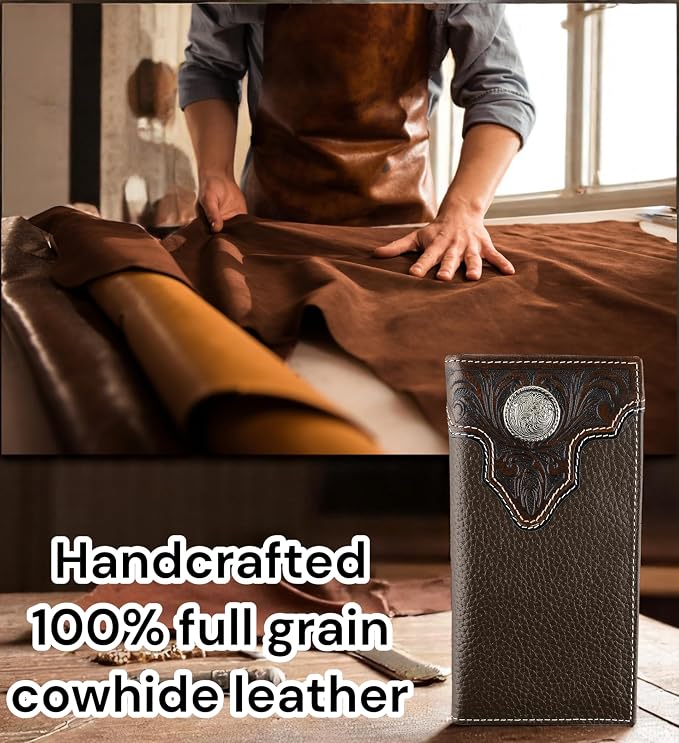 F&L CLASSIC Men's RFID Vintage Look Genuine Leather Long Bifold Wallet Checkbook Wallets,brown,240-81 - Image 5