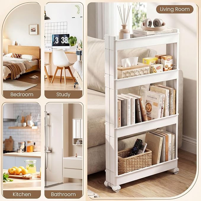 Giantex 4-Tier Slim Rolling Storage Cart, 5" W Narrow Slide Out Plastic Organizer Rack with Wheels, Mobile Utility Cart w/Shelving Unit for Kitchen, Bathroom, Office, Laundry Room - Image 9