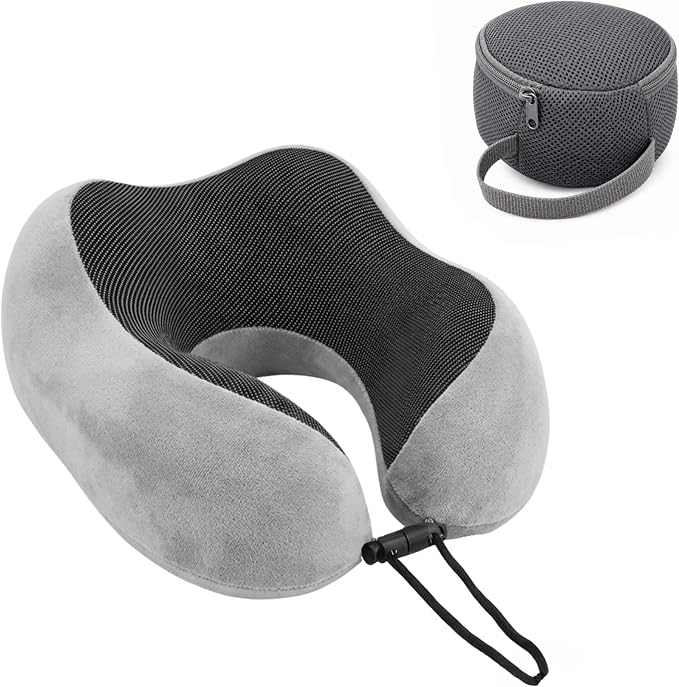 Travel Neck Pillow, Premium Memory Foam, Travel Pillow for Flights, Neck Pillow for Travelling, Ergonomic Neck Support Cushion, Lightweight & Washable Cover (Gray - U Shape) by SHAAFLY