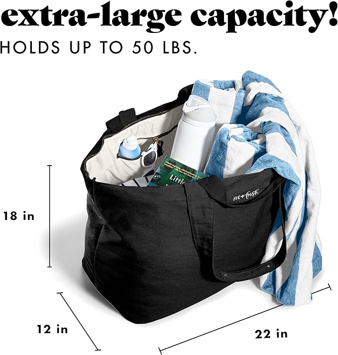 Fit & Fresh All The Things XL Beach Bag for Women, Oversized Travel Tote | Zip Closure, 3 Interior Pockets, 1 Large Zip Pocket, Dual Carry Handles, Canvas Weekender - Pool, College, Laundry, Groceries - Image 3