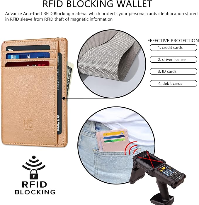 GH GOLD HORSE Slim RFID Blocking Card Holder Minimalist Leather Front Pocket Wallet for Women | Slim - Image 3