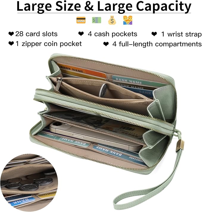 Wallets for Women Trifold Wristlet Wallets Large Capacity RFID Blocking Ladies Purse Credit Card Holder - Image 4