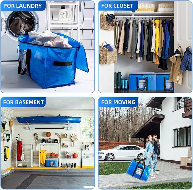 TAILI 10 Pack Blue Extra Large Moving Bags,Storage Bag with Visible Window | 93L Heavy Duty Totes For Storage,Wrap Around Handles,Alternative to Moving Boxes, College Dorm,Perfect for Moving - Image 9
