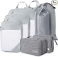Compression Packing Cubes, 7 Set Packing Cubes for Travel Compression, Lightweight Compressible Package Organizer for Carry On and Suitcases, Light Grey by OPLEBEPE