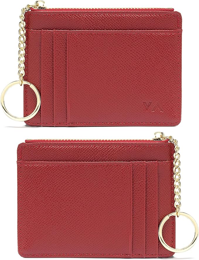 Valentoria Slim RFID Blocking Card Holder Small Pocket Wallet Keychian Zipper Coin Purse Mini Cash & Coin & Cards Case for Women Men | Slim by VALENTORIA