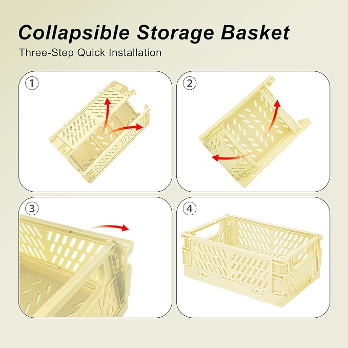 6 Pack Mini Foldable Small Plastic Baskets for Organizing and Storage，Collapsible Storage Crates,Mini Bins for Home Kitchen Bedroom Bathroom Office (Yellow, Small 6x4x2.2) - Image 4