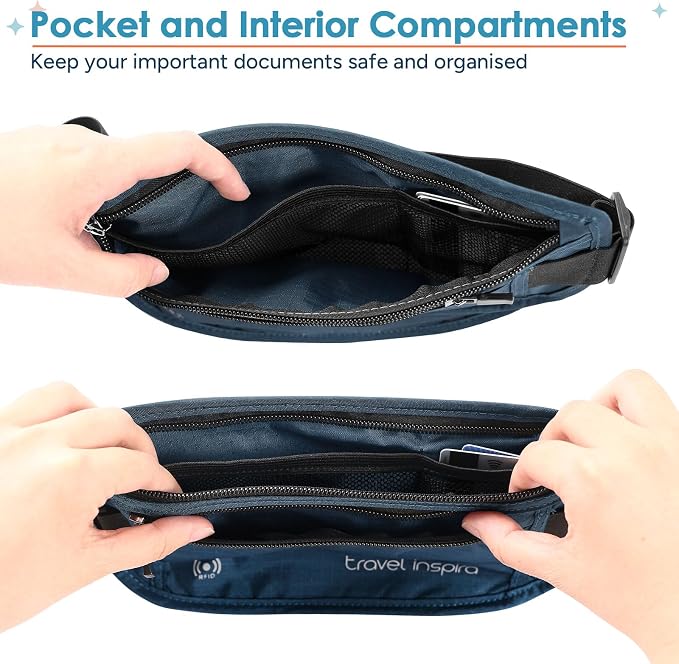 Travel Money Belt with Slim Anti-Theft RFID Passport Holder for Travel | Waist Pack Concealed under Clothes for Ultimate Protection of Credit Cards, Cash, Passport & Documents, Navy Blue - Image 9