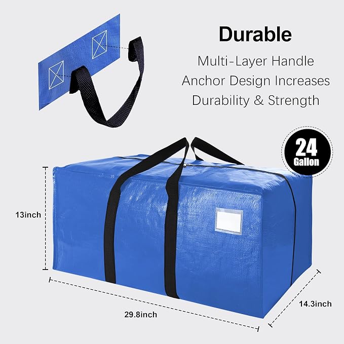 VELVETSURE Heavy Duty Extra Large Moving Bags W/Backpack Straps - Strong Handles & Zippers, Storage Totes For Space Saving, Fold Flat, Alternative to Box and Bin (Set of 6, Multicolor) - Image 2