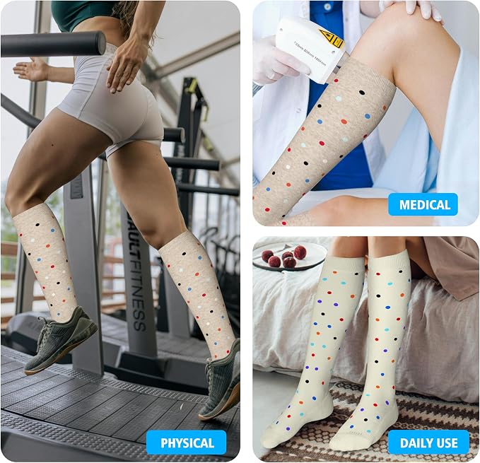 LEVSOX Cotton Compression Socks for Women&Men 20-30mmHg Knee High Cute Support Sock for Nurses Pregnancy Travel - Image 7