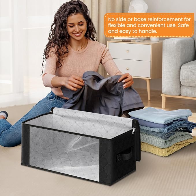 35L Closet Organizers, Foldable Under Bed Storage Containers | Storage Bags with Zippers,Window and Handles for Organizing Bedroom, Closet, Clothing,Organization with Handle - Image 3