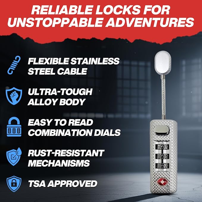 TSA Approved 3 Digit Combination Lock for Luggage, Travel Gun Case, Silver - Image 5