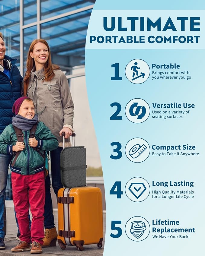 Gel Travel Seat Cushion, Portable Airplane Seat Cushion, 14.5" x 10.5" Foldable for Airplane Seats, Office Chair, Camping, Bleachers, Flights, Commute - Image 2