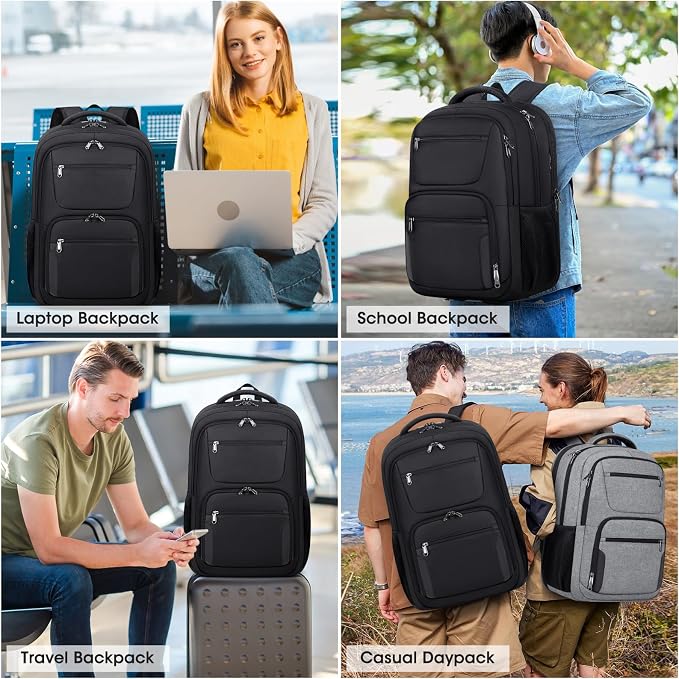 Travel Laptop Backpack, 17 Inch Extra Large Laptop Backpack with USB Charging Hole 45L Anti Theft Travel Backpack Water Resistant College Business Computer Bag Fit 17.3 Inch Laptop for Men Women Black - Image 7