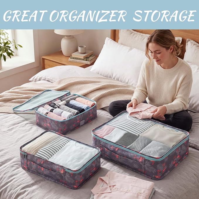 Silkfly 12 Pcs Packing Cubes for Suitcase Travel Luggage Bags Bulk Mesh Organizer Set for Hiking Camping(XL, L, M,Flamingos,Pink,Blue) - Image 7