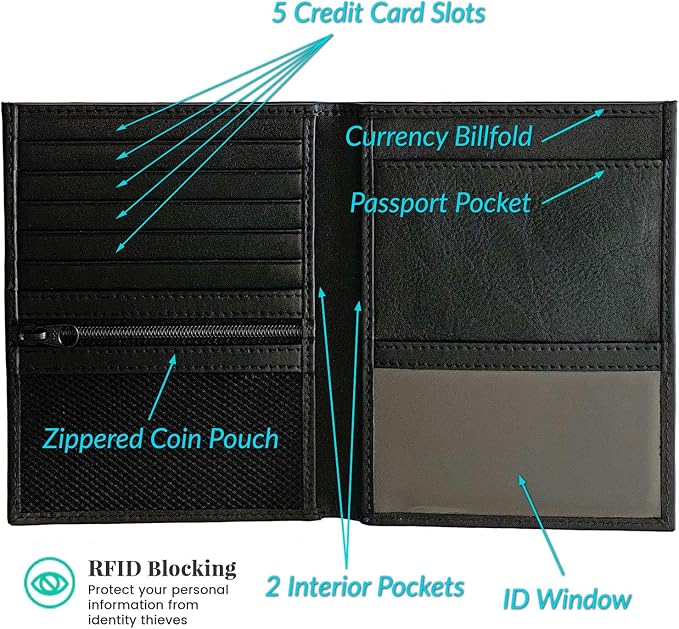 Black RFID Genuine Leather Passport Wallet - Image 2