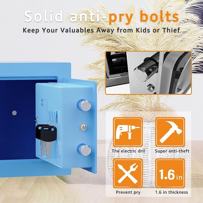 Small safe box with key,Kids mini safe for money, coin safes for home with code，0.236 Cubic Feet Blue - Image 6