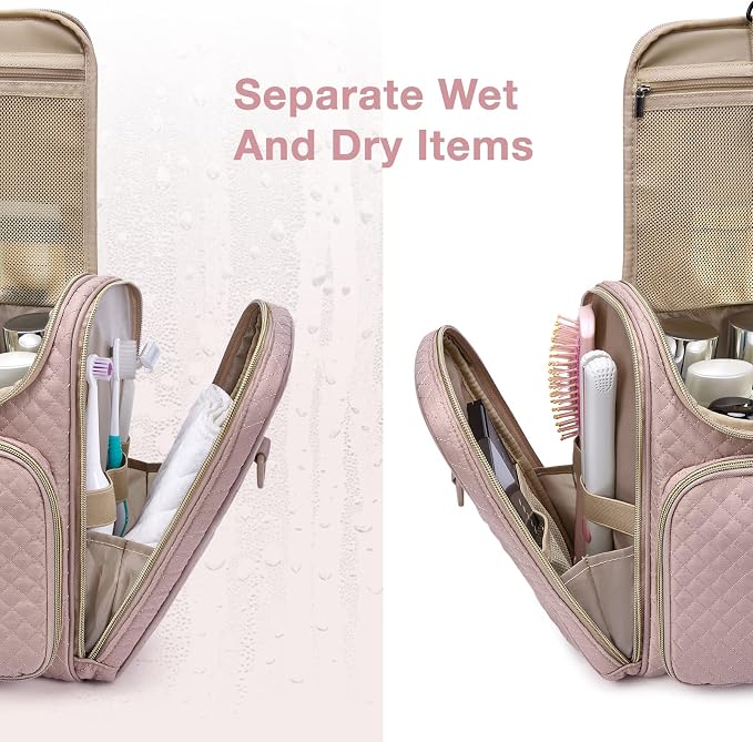 BAGSMART Women's Travel Toiletry Bag, Water-resistant Large Capacity, Pink | Cosmetic Makeup Bag, Door Room Essentials Travel Organizer for Full Sized Toiletries and Cosmetics - Image 5