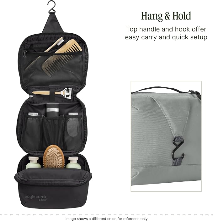 Eagle Creek Pack-It Trifold Toiletry Kit, Storm Grey | Dopp Kit Toiletry Organizer with Padded Interior, Durable Hanging Hook and Large Compartments, Water-Resistant and Washable - Image 5
