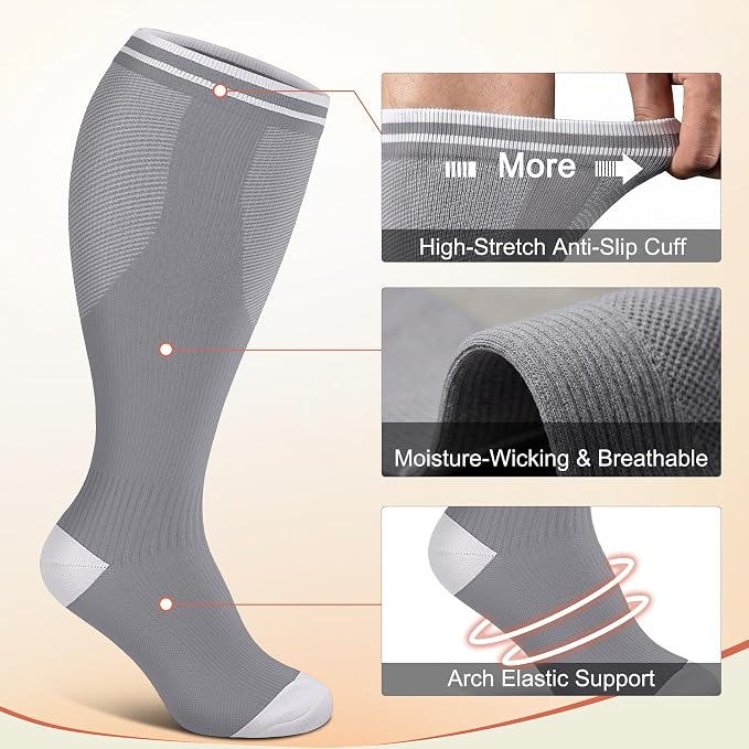 Diu Life 3 Pairs Plus Size Compression Socks for Women and Men Wide Calf Extra Knee High Support for Circulation - Image 2