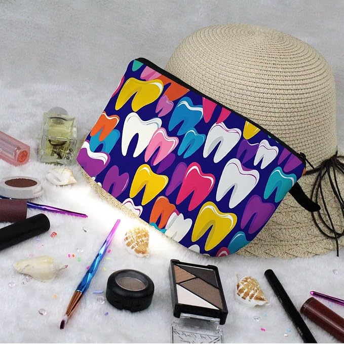 Livel lhood Cartoon Teeth Cute Small Makeup Bag -2 | Printed Padded Cosmetic Organizer Zipper Pouch, Cartoon Teeth Gift for Women Friends - Image 7