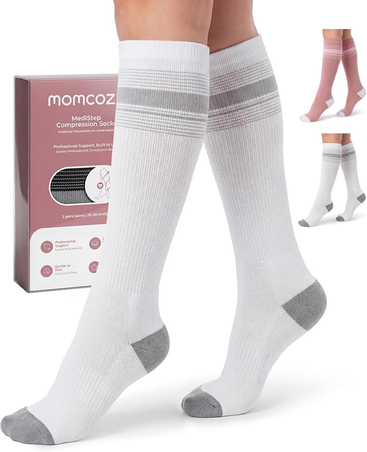 Momcozy Medical Grade Compression Socks, 20-30 mmhg & FDA Registered | FDA Listed Class I Medical Device • 20–30 mmHg Graduated Compression • Made with LYCRA Fiber• 2Pairs by Momcozy