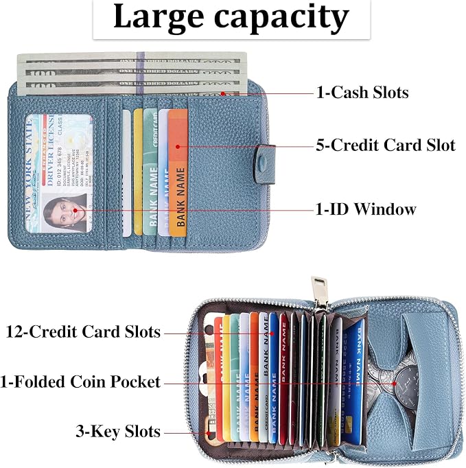 GAEKEAO Women's Leather Wallet RFID Blocking Card Holder with Many Compartments Small Purse with Zipper Key Chain Wallets - Image 2