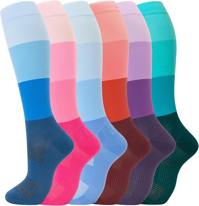 fenglaoda 6 Pairs Compression Socks for Women & Men Knee High Cute Circulation Socks for Nurse Pregnant Travel Athletic by fenglaoda