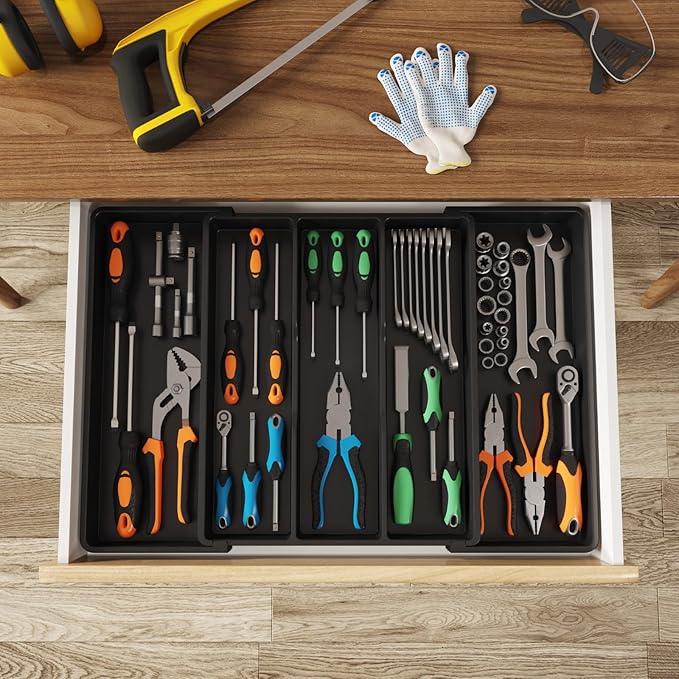 Lifewit Utensil Organizer for Kitchen Drawers, Expandable Utensil Tray | Adjustable Cooking Cutlery Silverware Flatware Holder, Plastic Spatula Tools Storage Divider, 16- 28 x 18.5", Black - Image 9