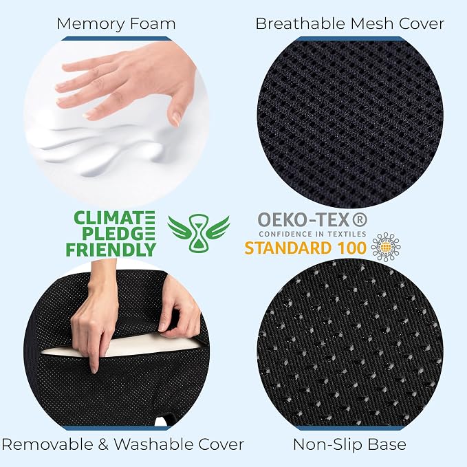 5 STARS UNITED Seat Cushion - Memory Foam Chair Cushion for Tailbone Pain Relief - Ergonomic Support for Coccyx, Sciatica & Butt - Office, Desk & Gaming Chair, Car Seat, Wheelchair, Black Mesh - Image 6