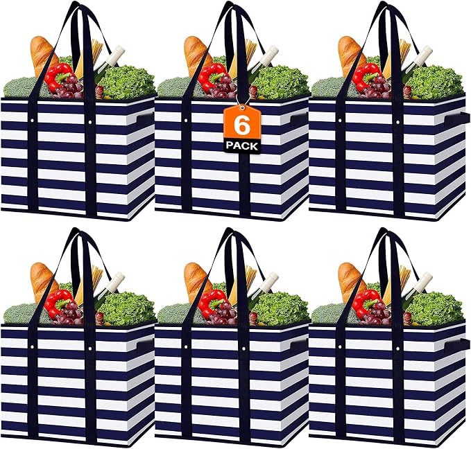 Reusable Grocery Bags 6 Pack, Foldable & Water Resistant Shopping Bags | Large Grocery Tote Bag Water Resistant Shopping Bags Foldable Grocery Bag for Clothes,Shoes and Picnic by WiseLife