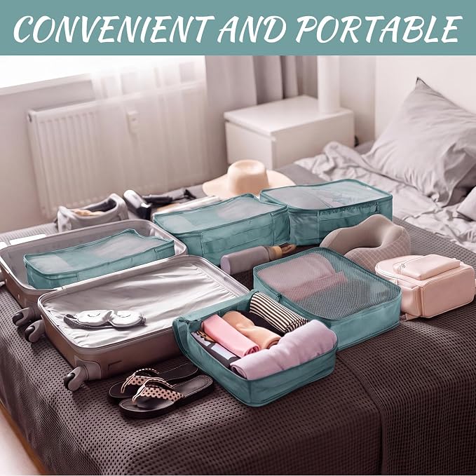 Silkfly 8 Pcs XL Packing Cube for Travel Luggage,Simple,Gray Blue | 17.7 x 13 x 4.7, Same Size, Gray Blue Simple, Suitcase Storage Organizer Set, Reusable Mesh Clothes Cube for Hike Camp Family - Image 4