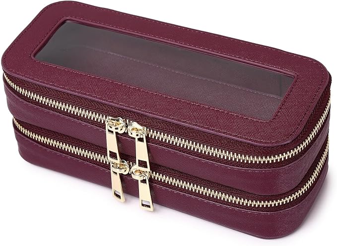 Pinkmik Double Layer Makeup Bag, Burgundy, Double SLIM | Makeup Brush Case, Waterproof, Travel Cosmetic & Toiletry Organizer by Pinkmik