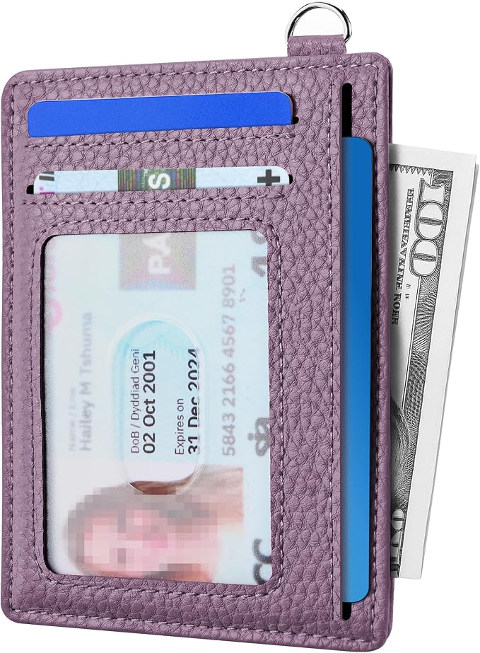 Mayski Slim Wallet, Credit Card Holder for Women, Minimalist Front Pocket RFID Blocking Card Cases, Small Wallet Women Men(Litchi Lavender) - Image 2