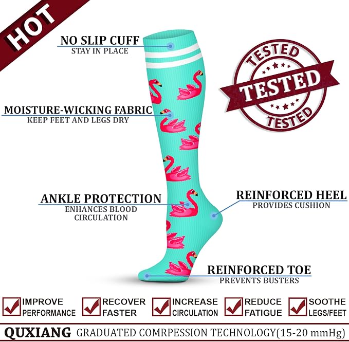 QUXIANG Copper Compression Socks for Women & Men Circulation (8 Pairs) - Best for Running Athletic Cycling - 15-20 mmHg - Image 4