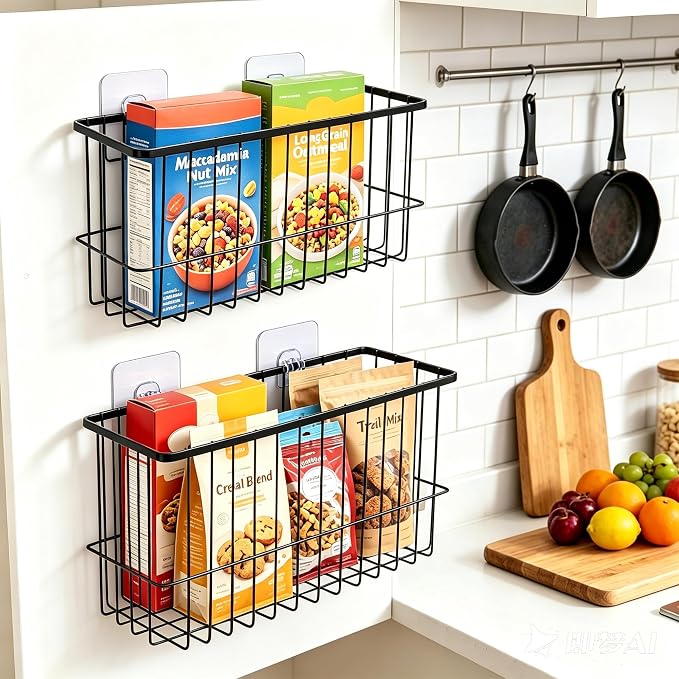 2 Pack Cabinet Door Organizer, Adhesive Wall Mounted Storage Basket for Food Container & Tumbler Lids, Kitchen Storage Organizer for Inside Cabinet Doors, Pantry, Bathroom, Refrigerator & RV - Image 3