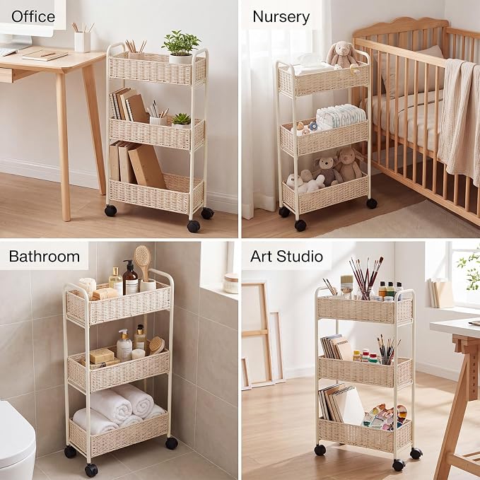 Utility Slim Storage Cart,3-Tier Rolling Kitchen Office Laundry Room Cart with Wheels,Mobile Shelving Unit Organizer for Living Room,Bathroom, Baby Diaper,Art,Dining Room Narrow Places - Image 6