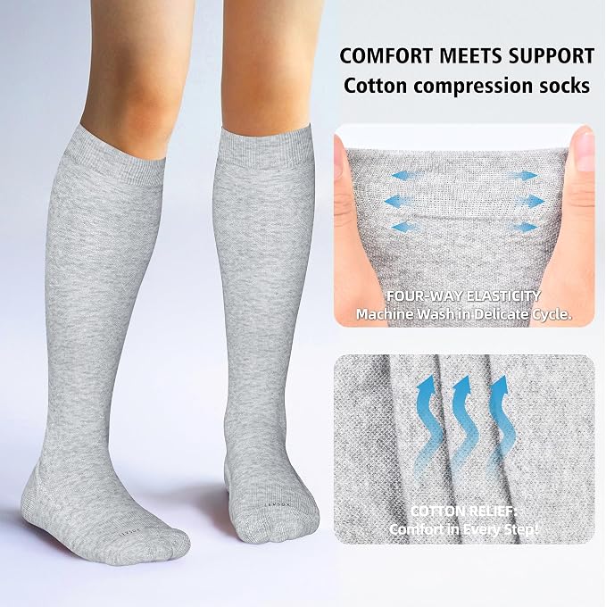 LEVSOX Cotton Compression Socks for Women&Men 20-30mmHg Knee High Cute Support Sock for Nurses Pregnancy Travel - Image 3