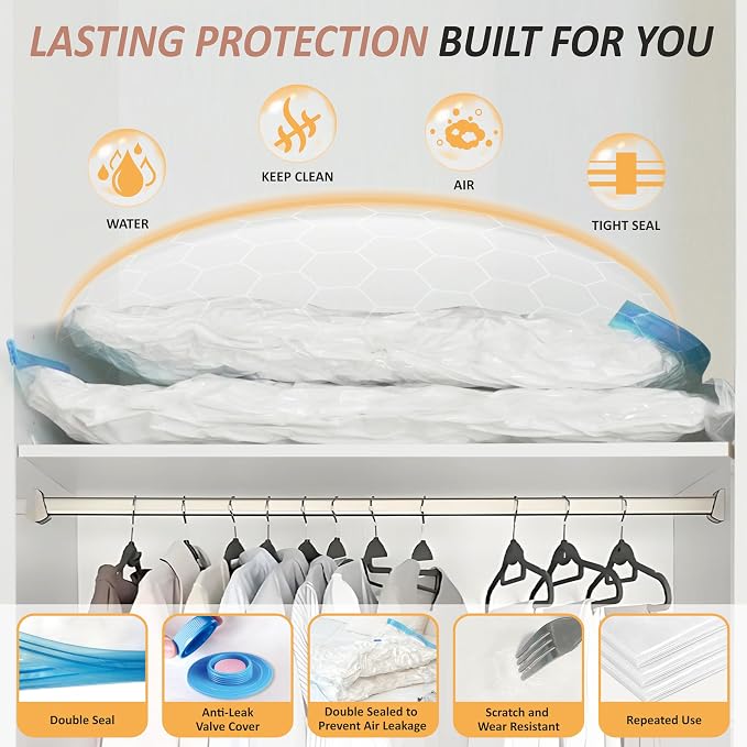 Cozy Essential Vacuum Storage Bags, 80% Compression Vacuum Seal Space Saver Plastic Packaging Bags for Clothes, Blankets, Pillow, Bedding, Comforters, Sealer Clothing Storage,8 XXL Jumbo - Image 4