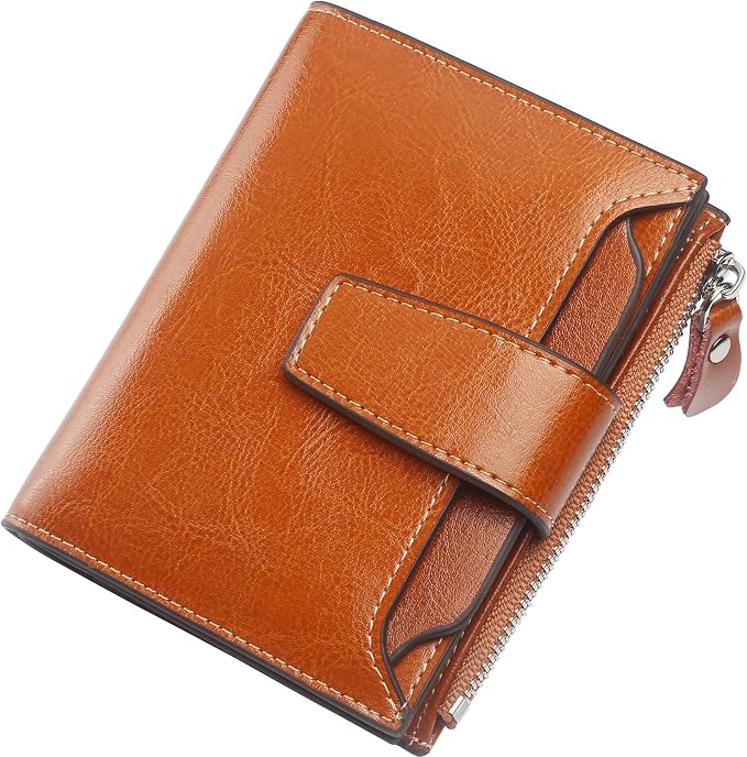 Small Compact Women Wallet RFID Blocking Genuine Leather Bifold Purse with ID Windows by Lavemi