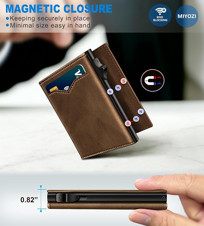 Wallet for Men,with Cash Pocket 2 ID Window 9-13 Cards,Metal Case Smart Slim Pop Up Credit Card Holder Flip with Magnetic Closure RFID Blocking Trifold wallet with Gift Box - Image 3