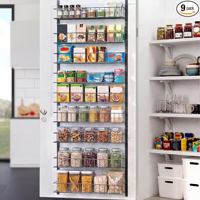 ElegantArray 9-Tier Pantry Door Organizer, Deep Gray | Over The Door Pantry Organizer Rack and Storage, Hanging Spice Rack Shelves Door, Home Office Laundry Room Bathroom & Kitchen by Unknown