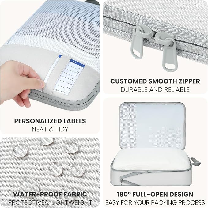 Compression Packing Cubes for Travel, Lightweight Vacation Travel Essentials, Travel Accessories for Suitcase Organizer Bags Set, Durable Luggage Organizer - Image 6