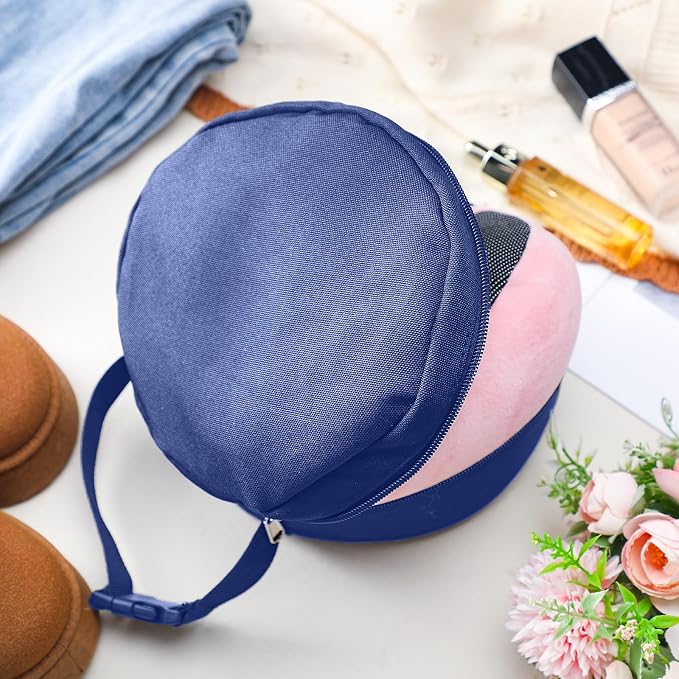 1 Pcs Travel Neck Pillow Bag Compact Travel Neck Carrying Case Bag for Airplane Train Journey Quick Release Clasp Attaches to Luggage Purse Backpack, Pillow Not Included(Blue) - Image 3
