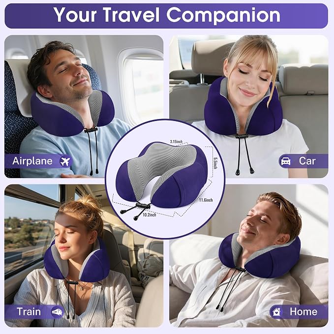 CloudBliss Neck Pillow for Airplanes, Memory Foam Travel Pillow, Navy | Compact Flight Pillow with Eye Mask, Earplugs, Carry Bag, Travel Neck Pillow for Long Flight Sleep, Plane Travel Essentials - Image 7