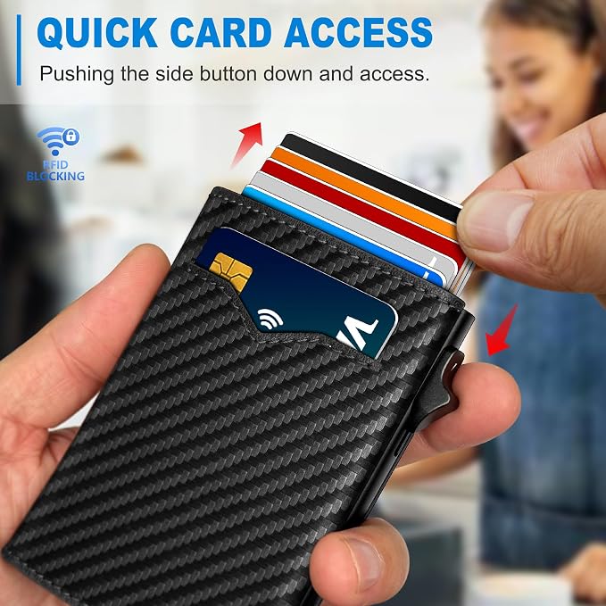 Wallet for Men,with Cash Pocket 2 ID Window 9-13 Cards,Metal Case Smart Slim Pop Up Credit Card Holder Flip with Magnetic Closure RFID Blocking Trifold wallet with Gift Box - Image 5