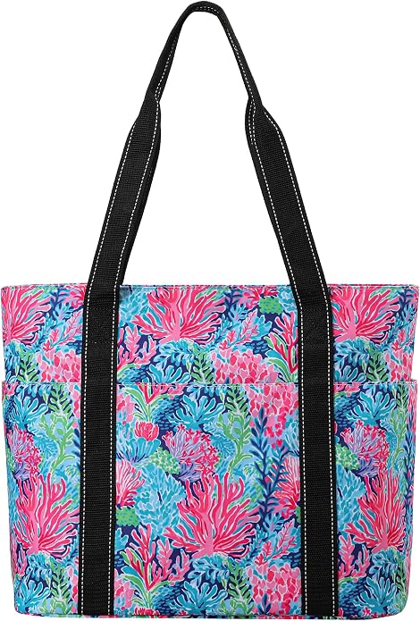 Tote Bag for Women with Laptop Compartment & Cup Holder,Nylon Bag for Work,Travel,Gym,Beach,Teacher,Nurse,School,Mom by HappiePeppie