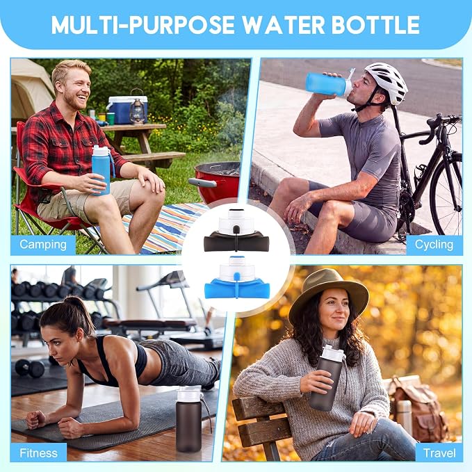 LemonRoad 2 Pcs 19 oz Silicone Collapsible Water Bottle, Gray Blue | Portable Foldable Water Bottle, Leakproof, Carabiner, Reusable, Lightweight, for Travel Sport Hiking Camping Cycling Office - Image 6