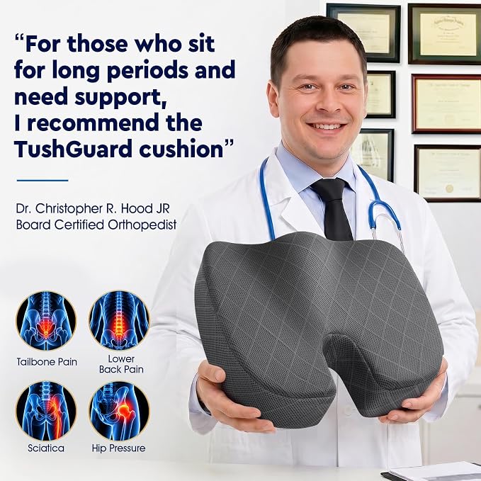 Seat Cushion, Memory Foam Office Chair Cushion - Black, XXX-Large | for Car Seat, Airplane, Desk Chair - Sciatica & Hip & Coccyx Pain Relief Cushion for Long Sitting Office Workers, Car Drivers - Image 5