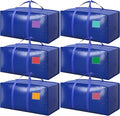 6 Pack Moving Bags with Full-Open Side Zipper, Extra Large 93L Heavy Duty Waterproof Foldable Storage Totes for College Dorm, Moving & Home Organization,Blue by RMOHRO