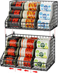 JKsmart 2 Pack Stackable Can Rack Organizer for Pantry Storage,Can Dispensers with 4 Adjustable Dividers, 2-Tier Metal Wire Basket Beverage Pop Soda Rack for Kitchen Cabinet Pantry, Black by JKsmart
